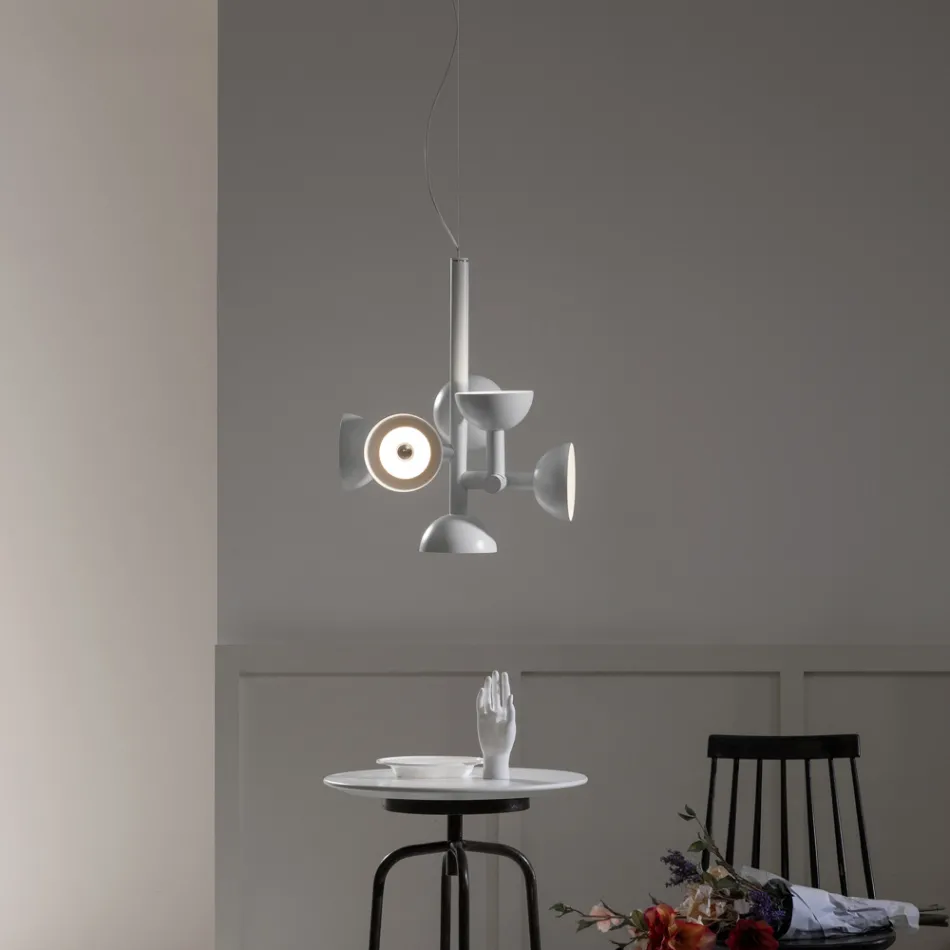 Suspension Lamp 6 Lights Design in White or Black Aluminum - Celio Viadurini