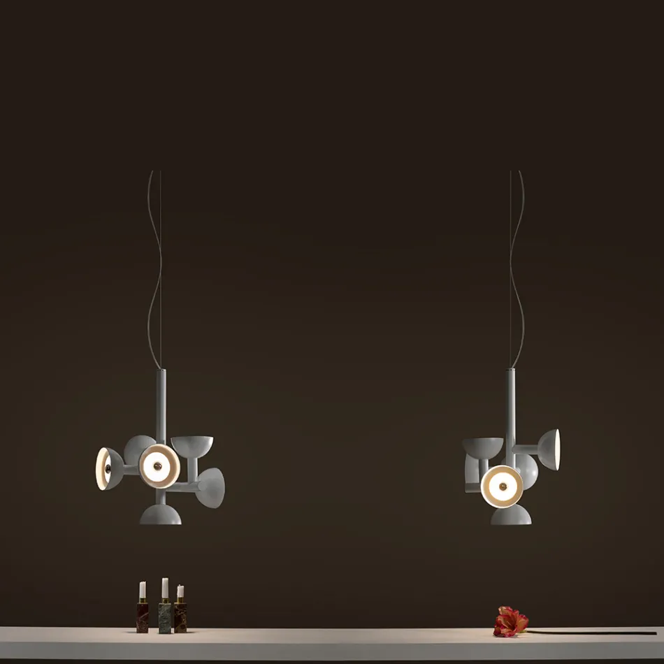 Suspension Lamp 6 Lights Design in White or Black Aluminum - Celio Viadurini