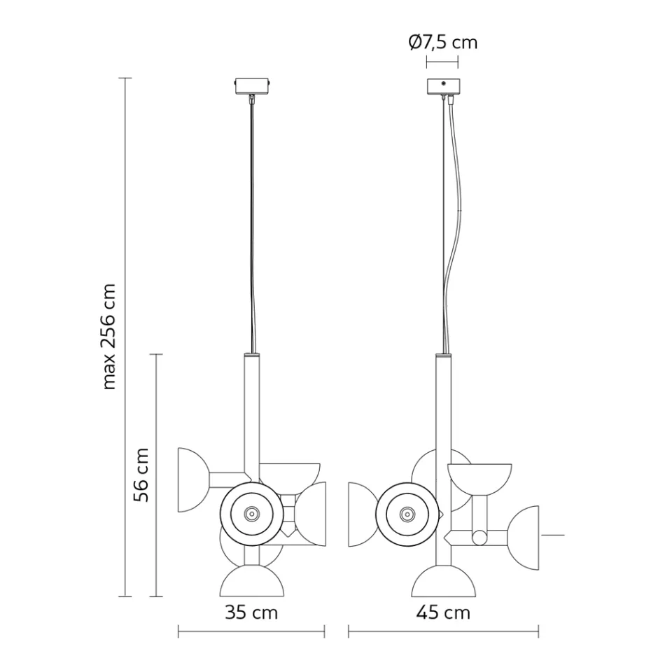 Suspension Lamp 6 Lights Design in White or Black Aluminum - Celio Viadurini