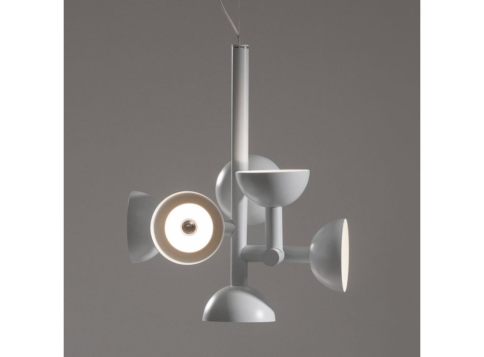 Suspension Lamp 6 Lights Design in White or Black Aluminum - Celio Viadurini