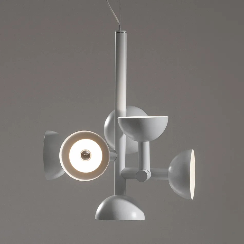 Suspension Lamp 6 Lights Design in White or Black Aluminum - Celio Viadurini