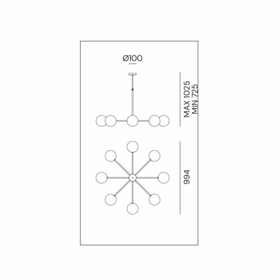 Suspension Lamp 8 Lights in Natural Brass and Glass - Molecola by Il Fanale Viadurini