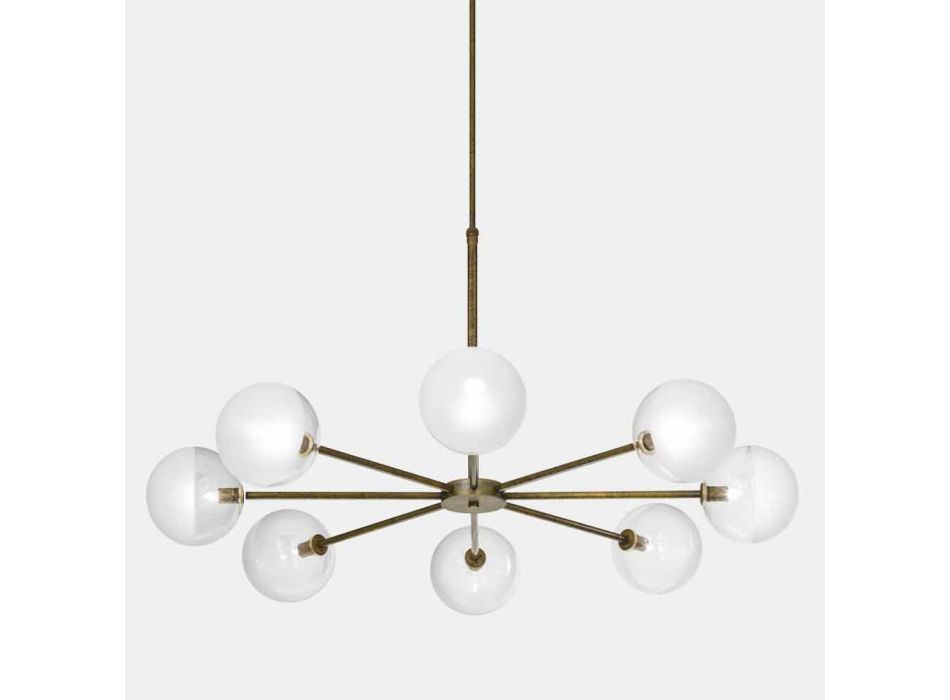 Suspension Lamp 8 Lights in Natural Brass and Glass - Molecola by Il Fanale Viadurini