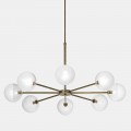 Suspension Lamp 8 Lights in Natural Brass and Glass - Molecola by Il Fanale