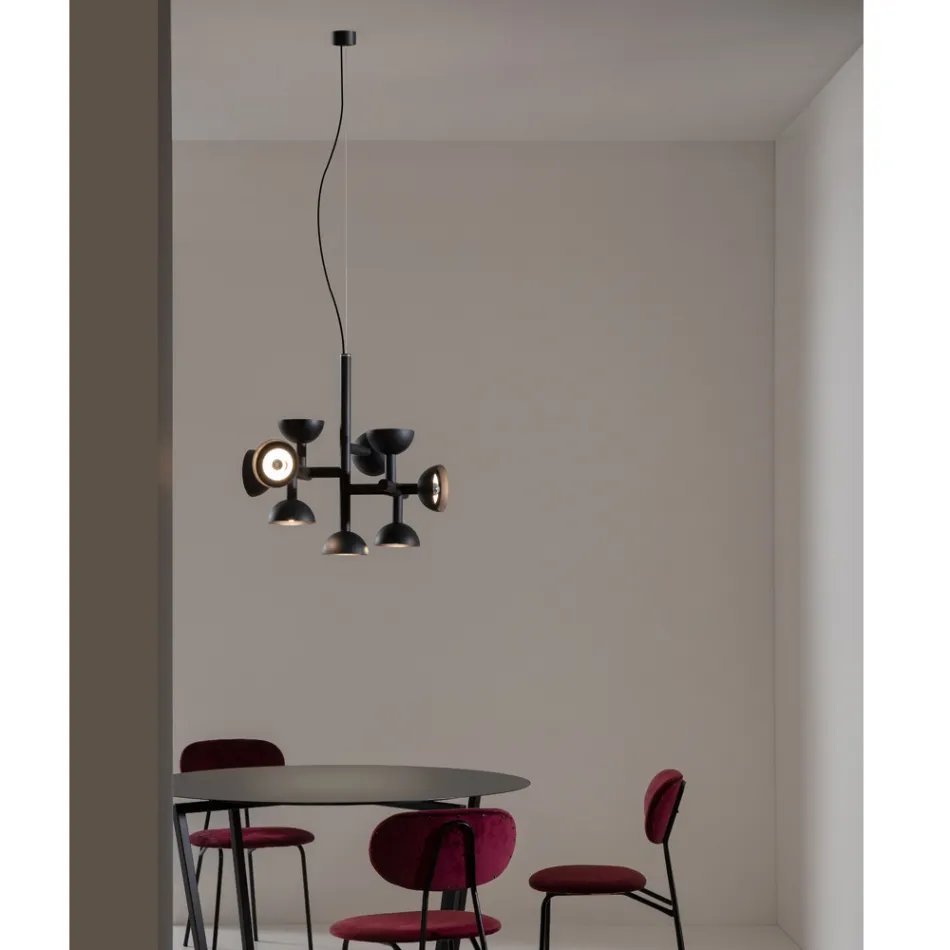 Suspension Lamp 9 Lights Design in White or Black Aluminum - Celio Viadurini