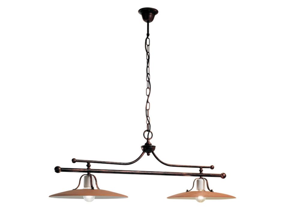 Suspension Lamp with 2 Lights in Iron and Hand Raw Ceramic - Bologna Viadurini