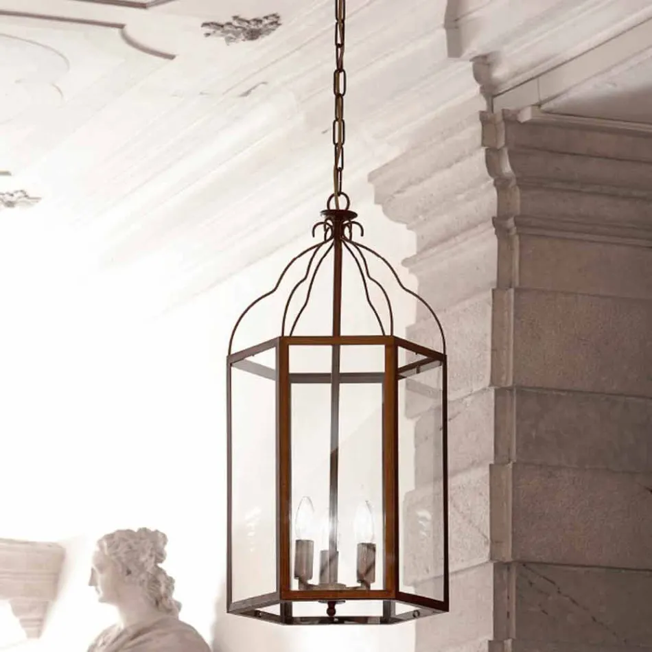 Pendant lamp with 3 lights brass and glass Turandot Viadurini