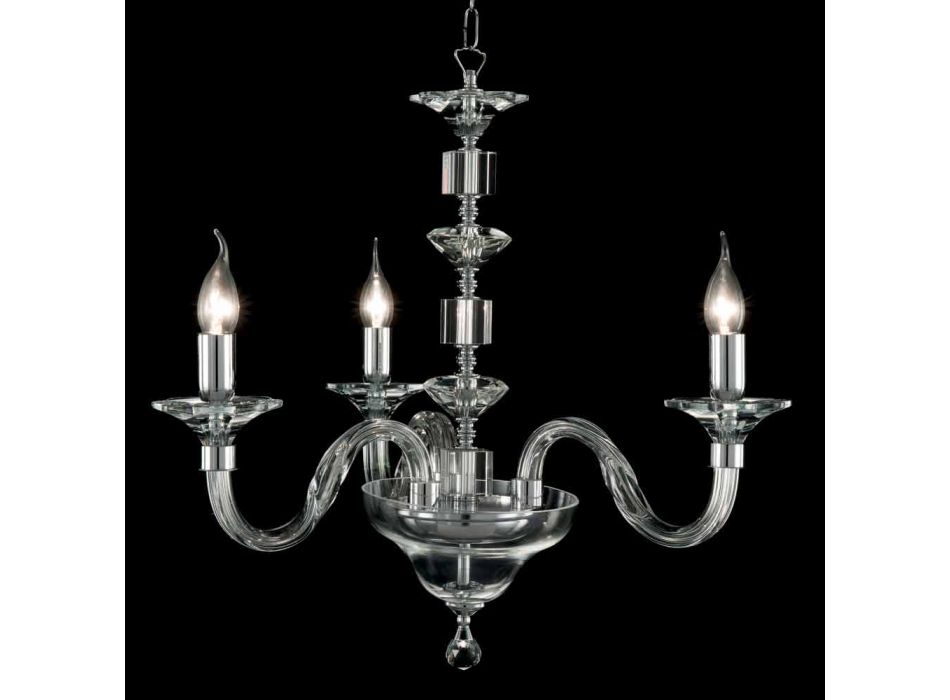Suspension lamp with 3 lights in glass and crystal Ivy, made in Italy