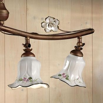 4 Lights Suspension Lamp in Handcrafted Ceramic Rose Decor - Pisa