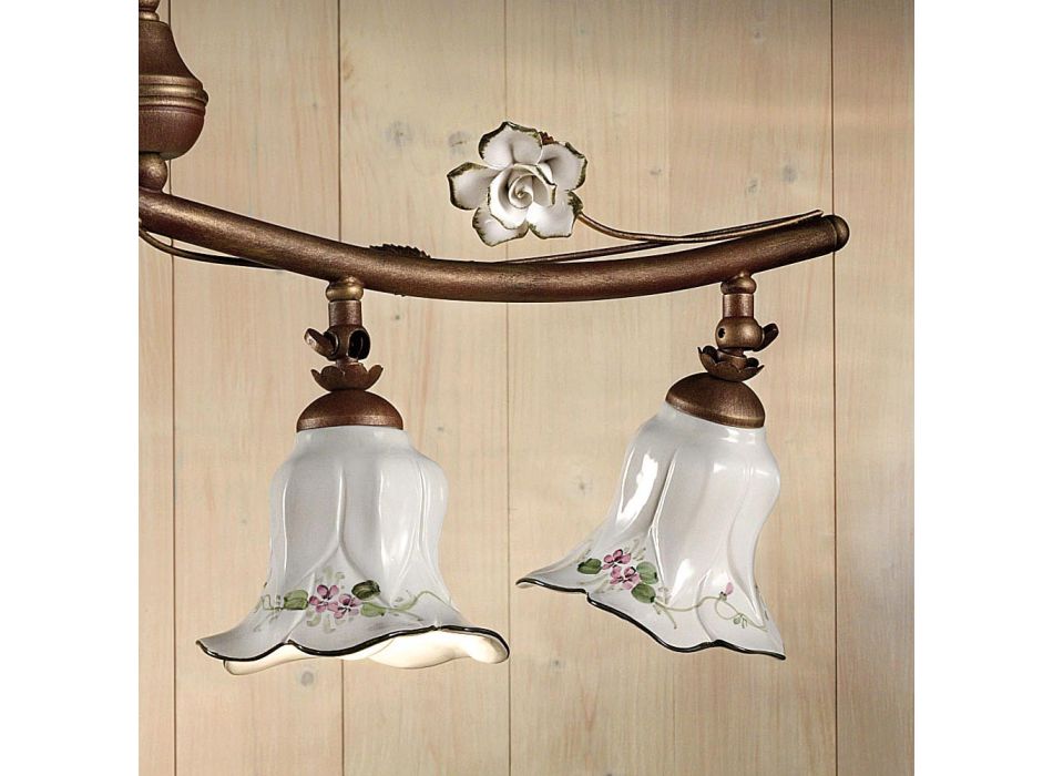 4 Lights Suspension Lamp in Handcrafted Ceramic Rose Decor - Pisa Viadurini