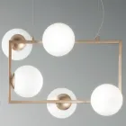 Suspension Lamp with 5 Lights in Metal and Modern Blown Glass - Birga Viadurini