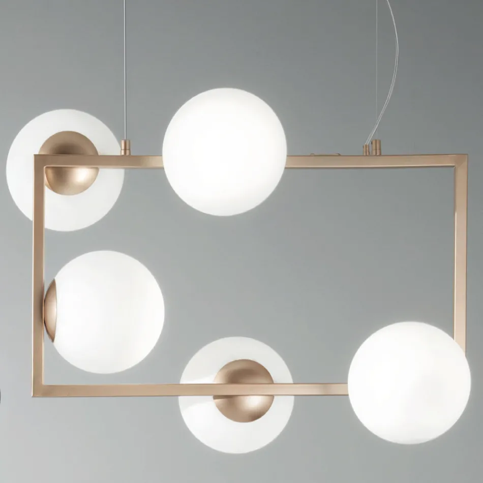 Suspension Lamp with 5 Lights in Metal and Modern Blown Glass - Birga Viadurini