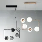 Suspension Lamp with 5 Lights in Metal and Modern Blown Glass - Birga Viadurini