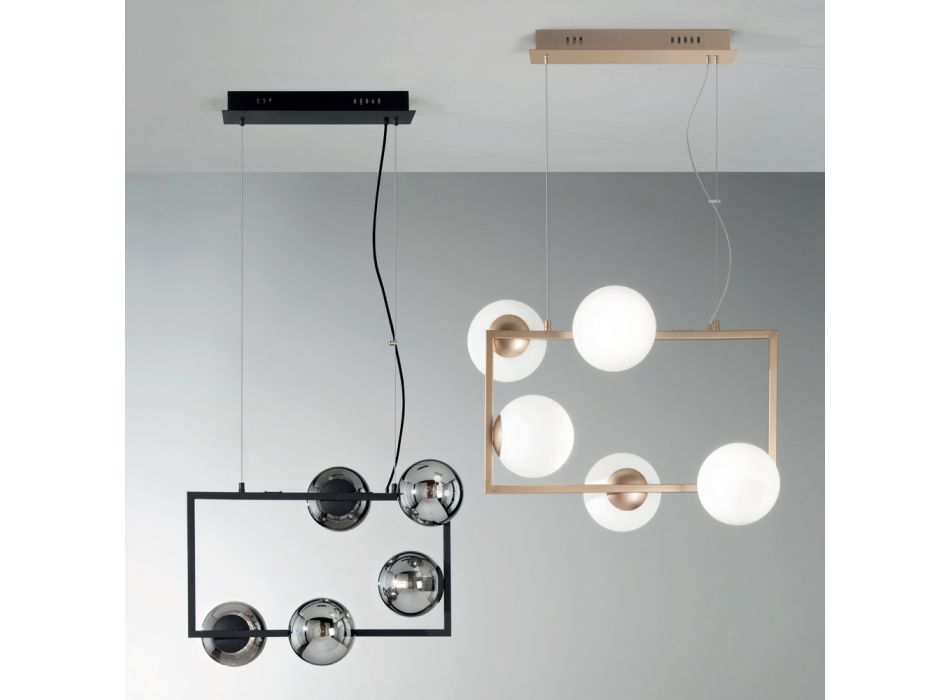 Suspension Lamp with 5 Lights in Metal and Modern Blown Glass - Birga Viadurini