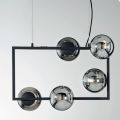Suspension Lamp with 5 Lights in Metal and Modern Blown Glass - Birga