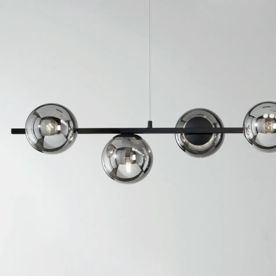 Suspension Lamp with 6 Lights in Metal and Modern Blown Glass - Birga Viadurini