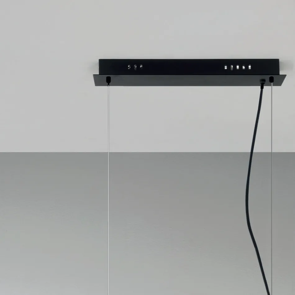 Suspension Lamp with 6 Lights in Metal and Modern Blown Glass - Birga Viadurini