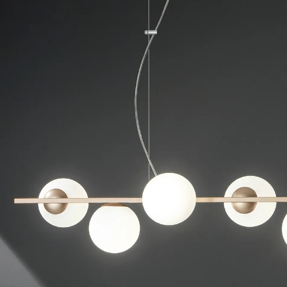 Suspension Lamp with 6 Lights in Metal and Modern Blown Glass - Birga Viadurini
