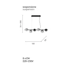 Suspension Lamp with 6 Lights in Metal and Modern Blown Glass - Birga Viadurini