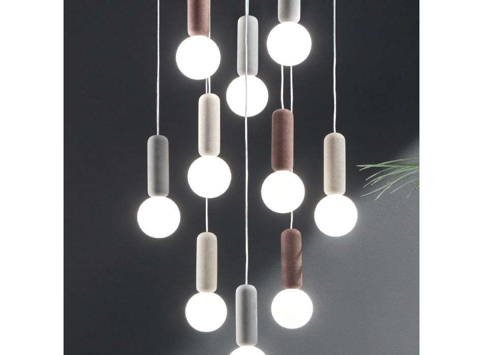 Suspension Lamp with 6 or 10 Lights in Cement and Blown Glass - Duster Viadurini