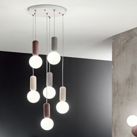 Suspension Lamp with 6 or 10 Lights in Cement and Blown Glass - Duster Viadurini