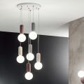 Suspension Lamp with 6 or 10 Lights in Cement and Blown Glass - Duster