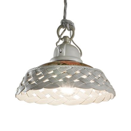 Perforated and Decorated Handmade Ceramic Suspension Lamp - Verona Viadurini