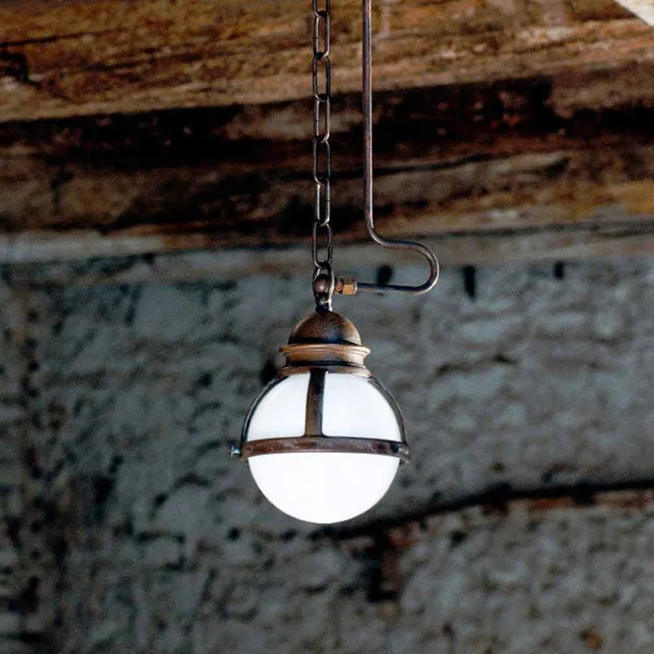 Pendant lamp Waterproofing brass and white glass Viadurini