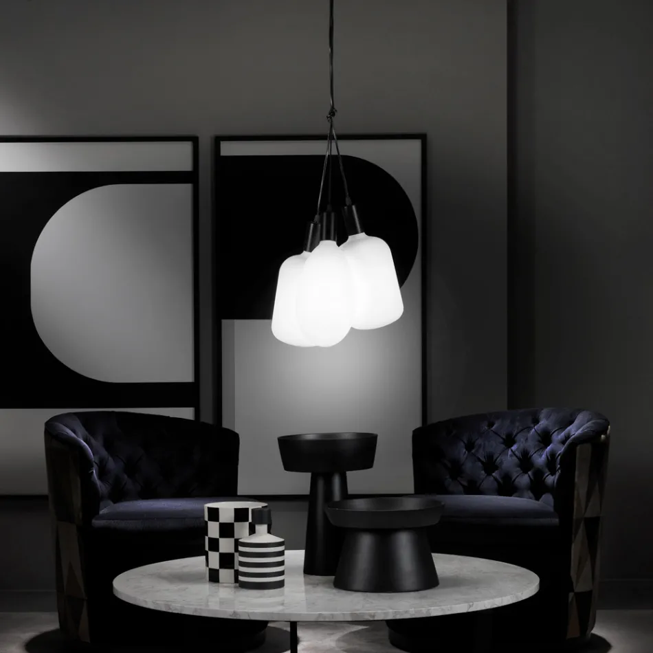 Suspension Lamp with 3 Lights in Metal and Ceramic Glass Made in Italy - Speak Viadurini