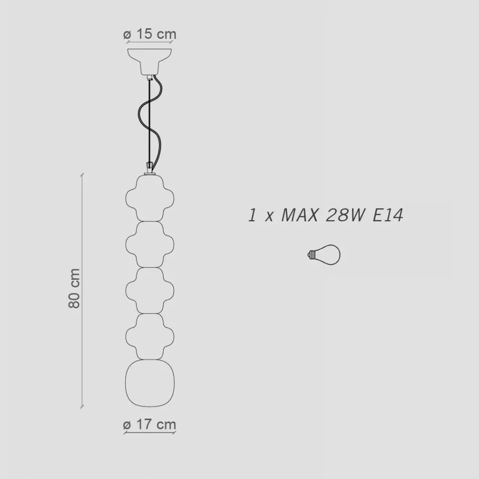 Suspension Lamp with 4 Elements in Ceramic and Glass Made in Italy - Capocabana Viadurini