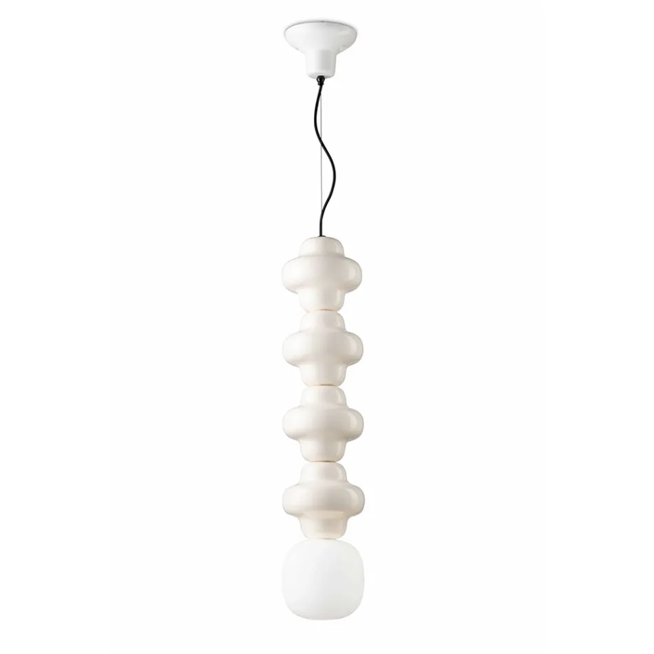 Suspension Lamp with 4 Elements in Ceramic and Glass Made in Italy - Capocabana Viadurini