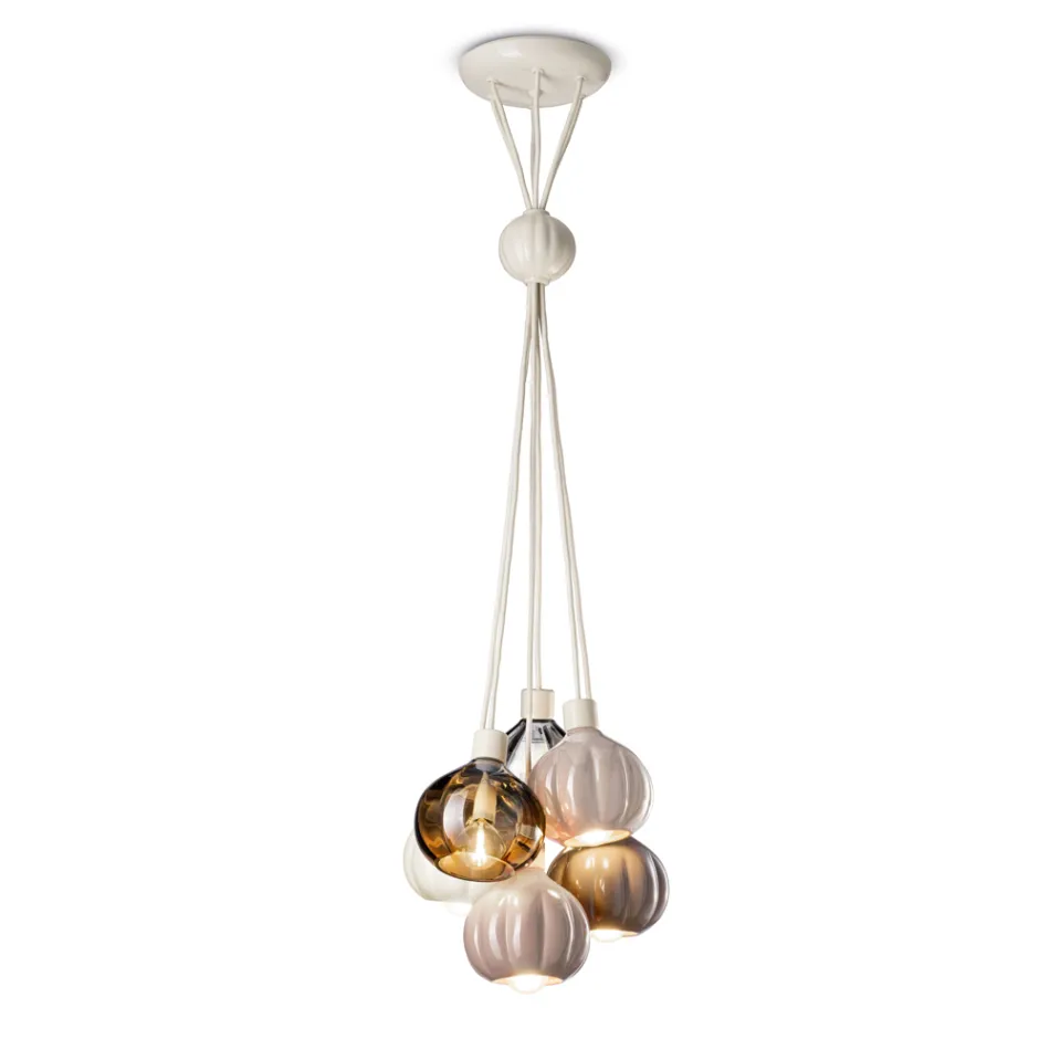 Suspension Lamp with 6 Elements in Ceramic and Glass Made in Italy - Afoxe Viadurini