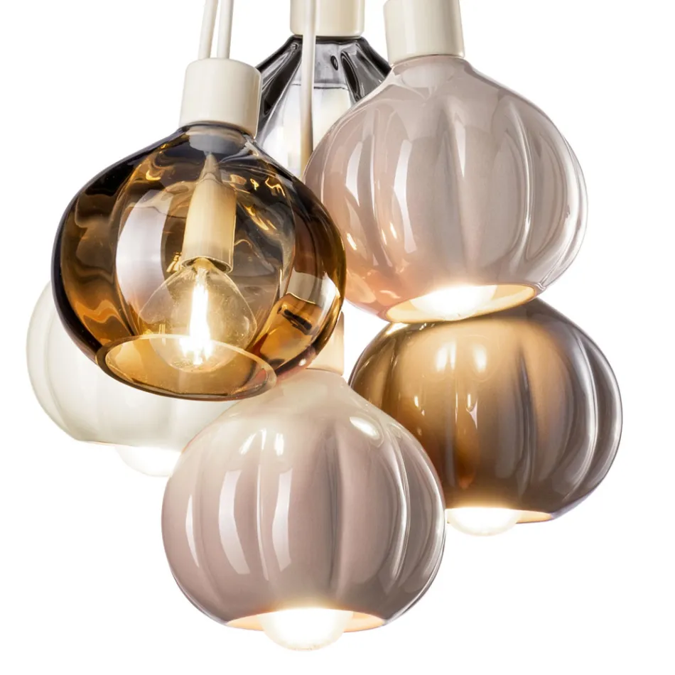 Suspension Lamp with 6 Elements in Ceramic and Glass Made in Italy - Afoxe Viadurini