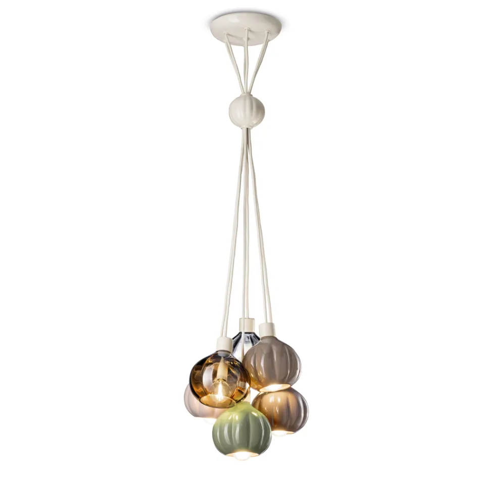 Suspension Lamp with 6 Elements in Ceramic and Glass Made in Italy - Afoxe Viadurini