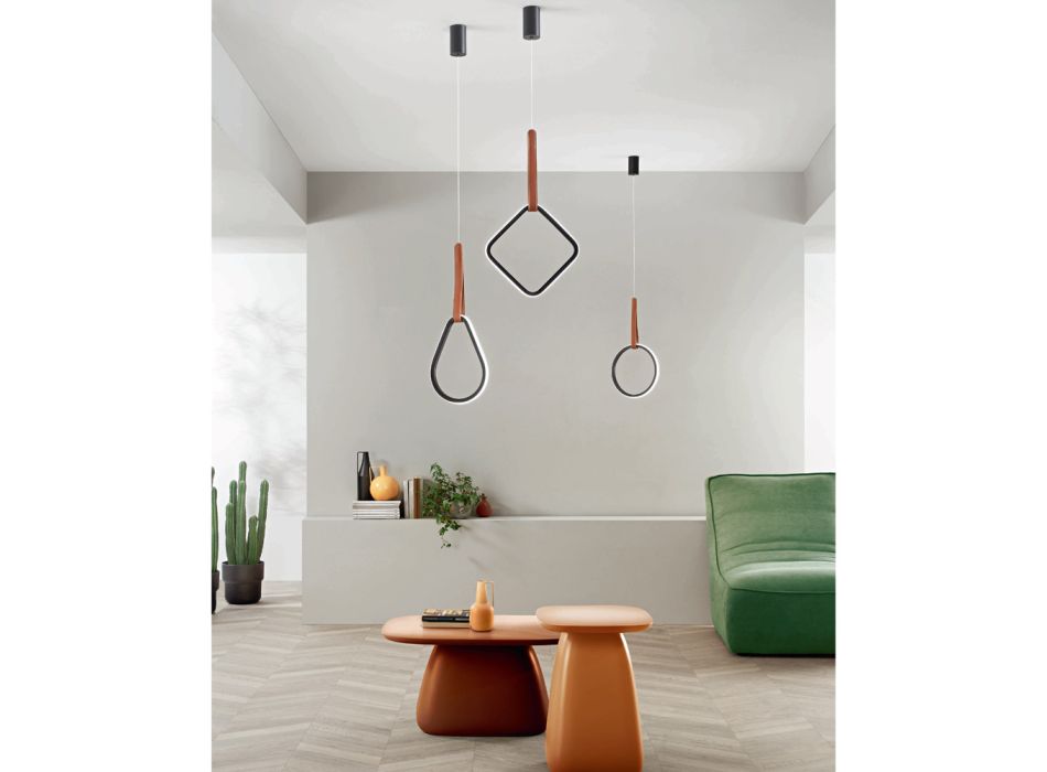 Suspension Lamp with Geometric Shapes and Detail in Faux Leather - Cypress Viadurini