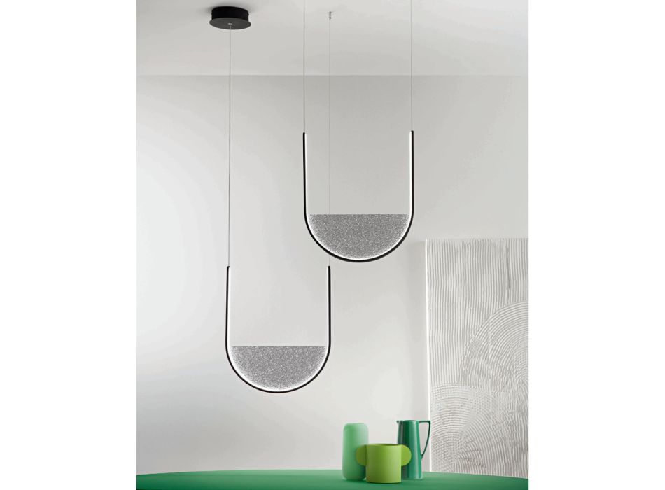 Suspension Lamp with Removable Insert in Granulated Glass - Catalpa Viadurini