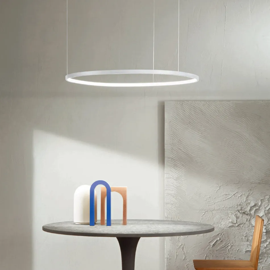 Pendant Lamp with Horizontal Round LED Light in Metal - Mulberry Viadurini