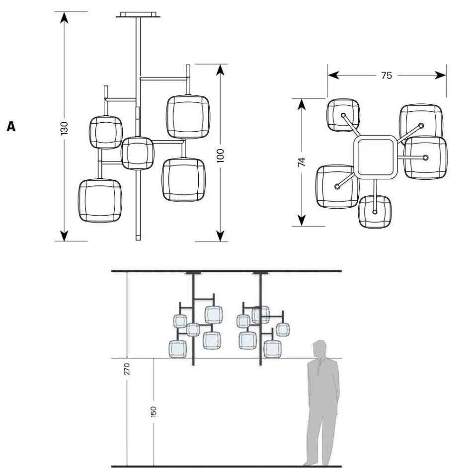 Suspension Lamp with Shiny Metal Structure Made in Italy - Donatina Viadurini