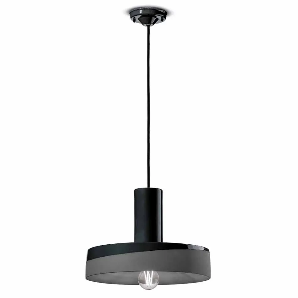 Retro Style Suspension Lamp in Colored Ceramic - Ferroluce Pi Viadurini