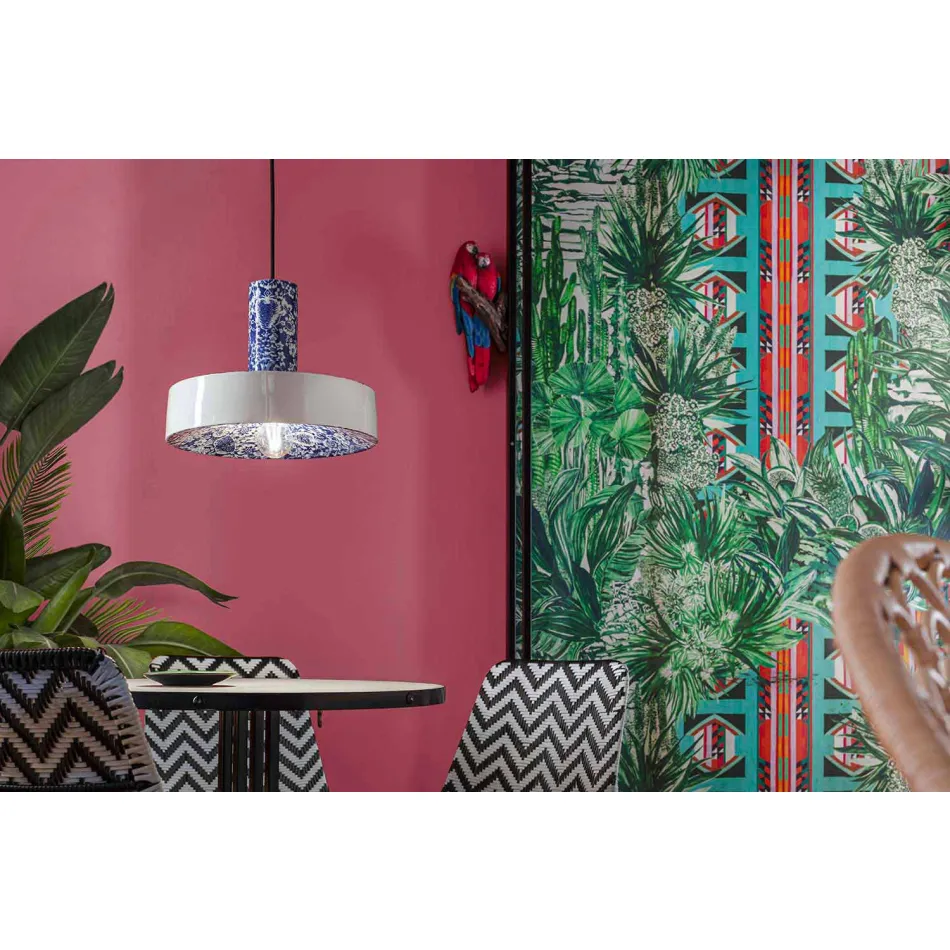 Retro Style Suspension Lamp in Colored Ceramic - Ferroluce Pi Viadurini