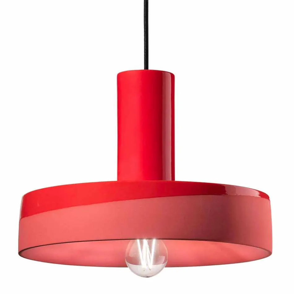 Retro Style Suspension Lamp in Colored Ceramic - Ferroluce Pi Viadurini