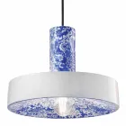 Retro Style Suspension Lamp in Colored Ceramic - Ferroluce Pi Viadurini