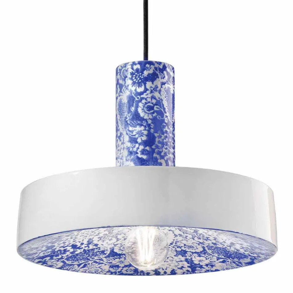 Retro Style Suspension Lamp in Colored Ceramic - Ferroluce Pi Viadurini