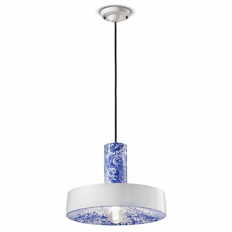 Retro Style Suspension Lamp in Colored Ceramic - Ferroluce Pi Viadurini