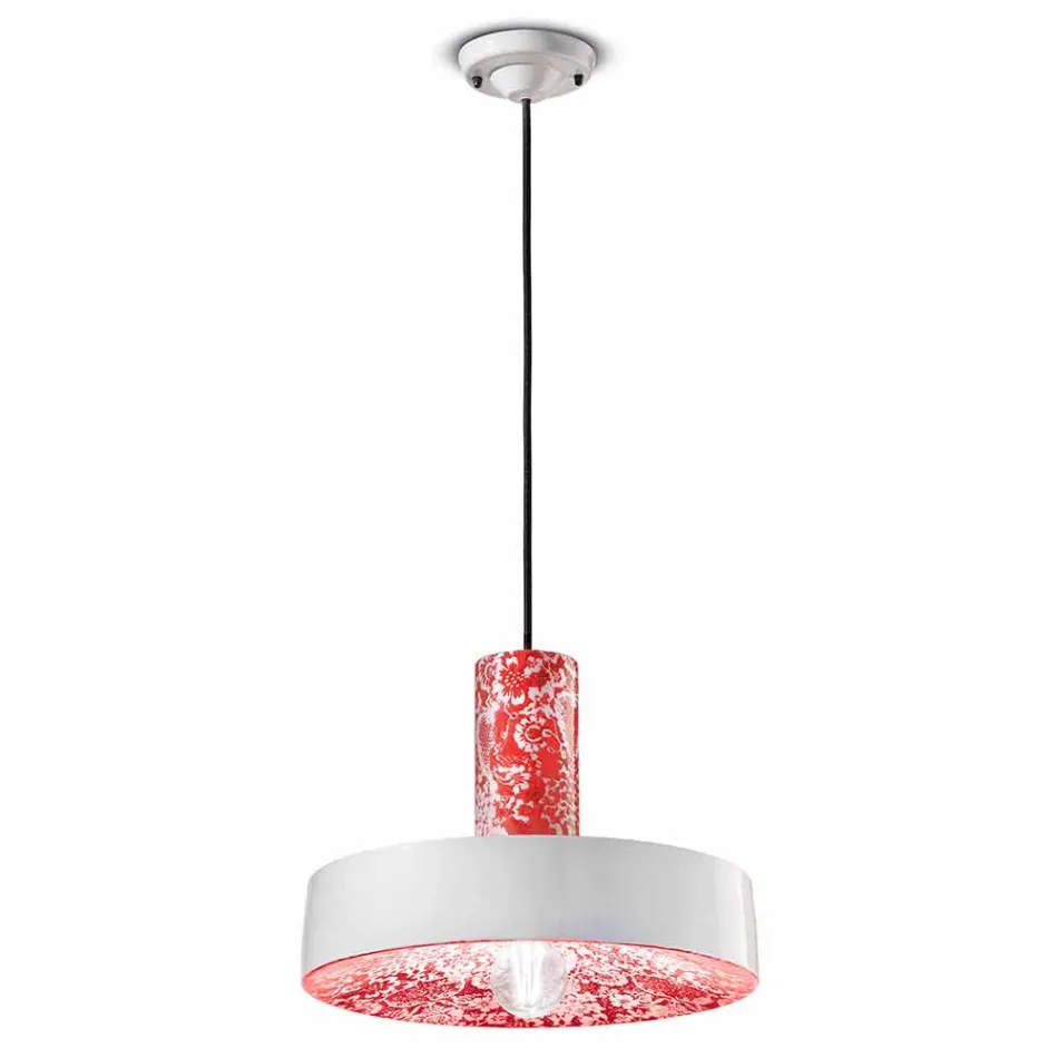 Retro Style Suspension Lamp in Colored Ceramic - Ferroluce Pi Viadurini