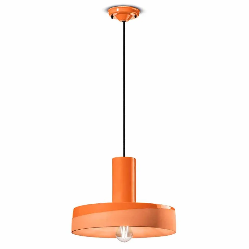 Retro Style Suspension Lamp in Colored Ceramic - Ferroluce Pi Viadurini