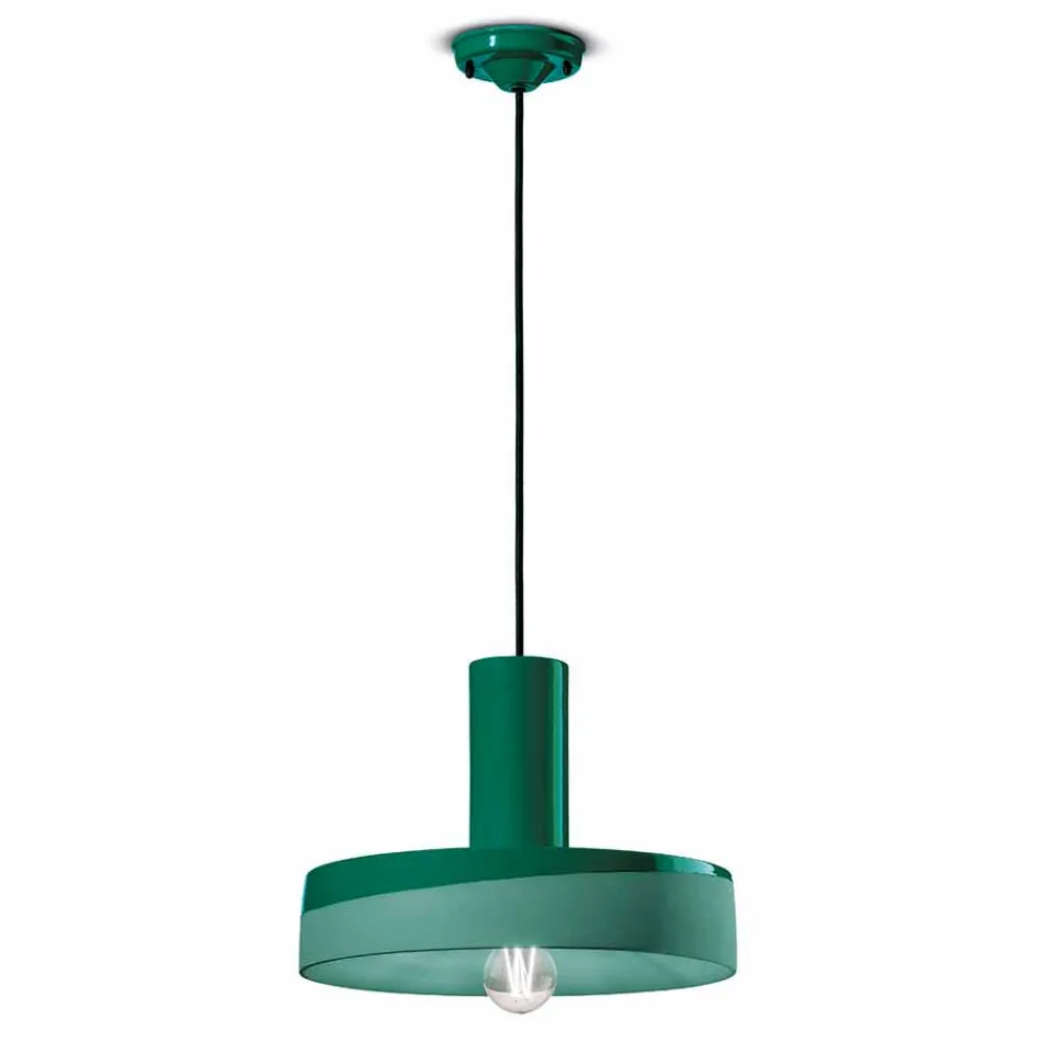 Retro Style Suspension Lamp in Colored Ceramic - Ferroluce Pi Viadurini