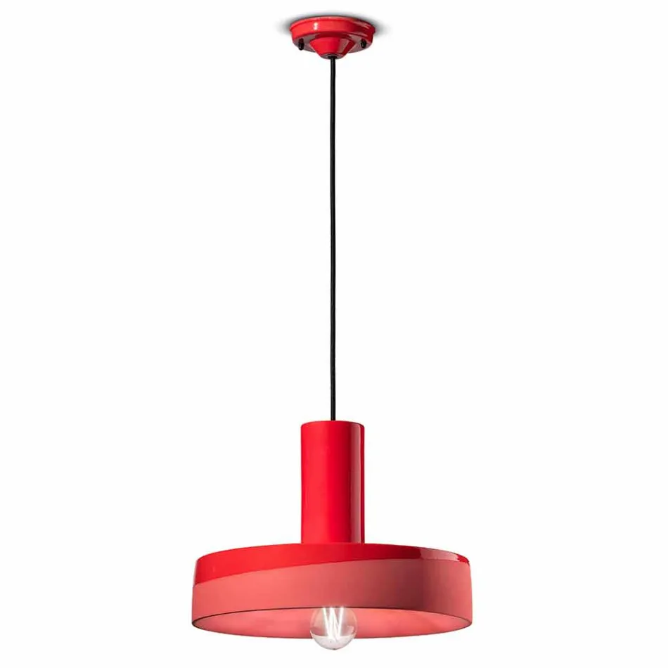 Retro Style Suspension Lamp in Colored Ceramic - Ferroluce Pi Viadurini