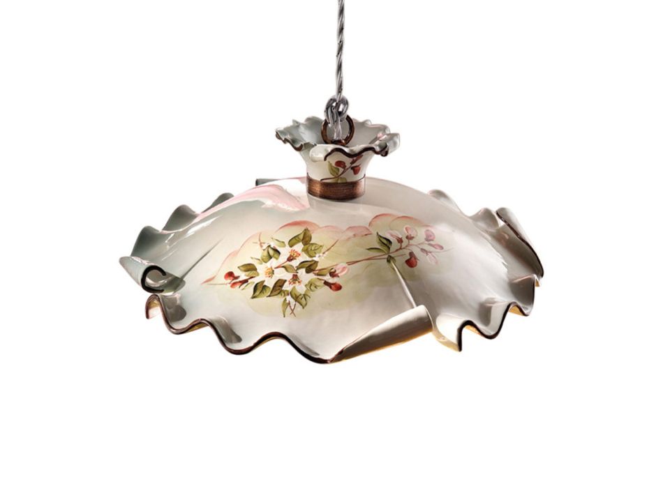 Rustic pendant lamp made of hand-decorated ceramic Milano by Ferroluce Viadurini