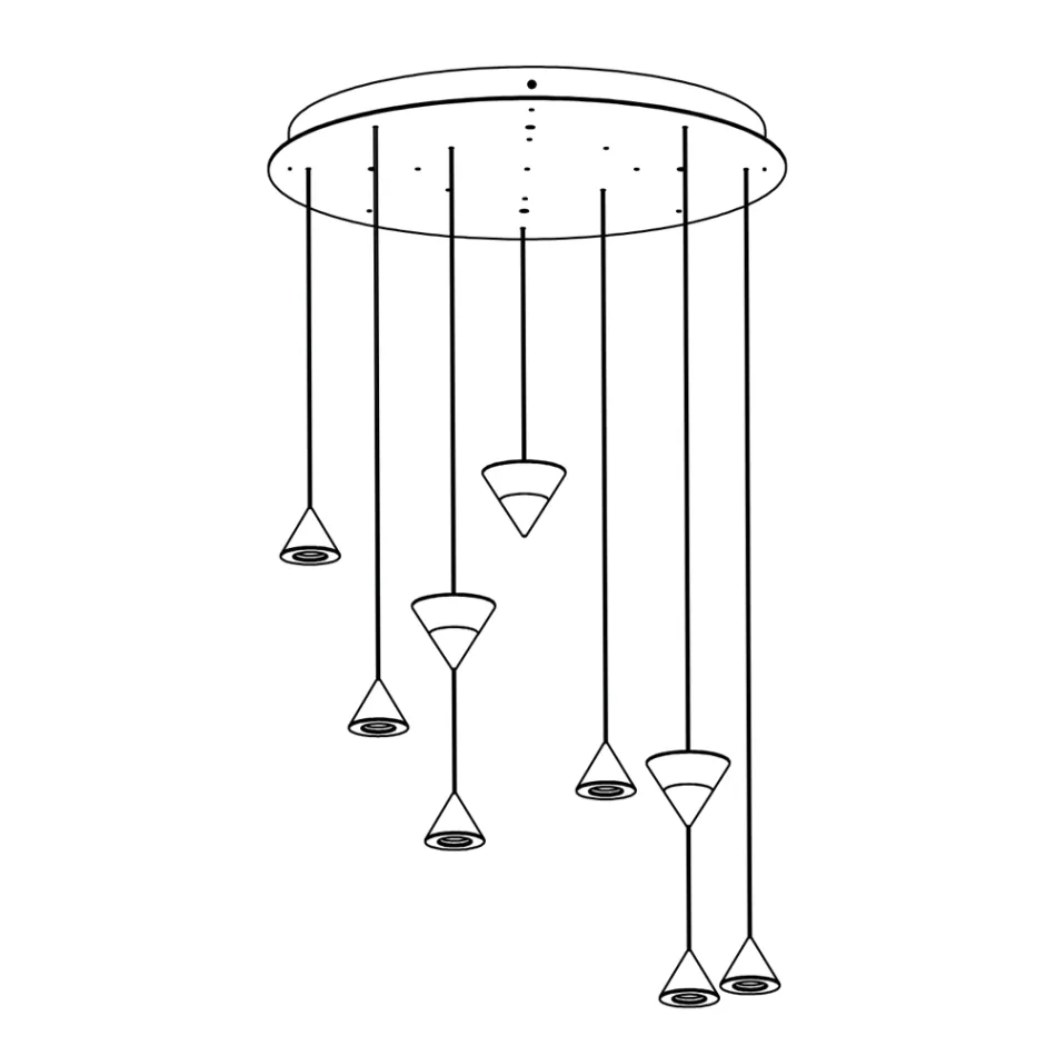 Design Suspension Lamp 5 or 7 Lights Black Aluminum Wire - Mercado Viadurini